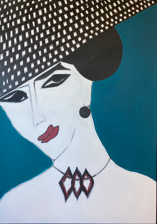 Femme Fatale med rutehatt, f.e.E.K. - Maleri